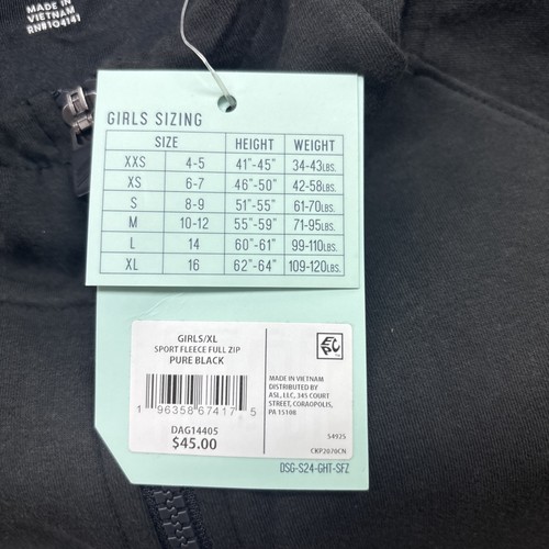 DSG Mädchen Gr. XL (16) Sport Fleece Hoodie Full Zip Pure Black Reißverschlusstaschen - Bild 6 von 7