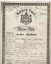 Königreich Bayern Reisepass 1853