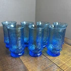 Vintage Anchor Hocking RAINFLOWER 10 oz Glasses Tumblers 70’s Aqua Blue Set/7