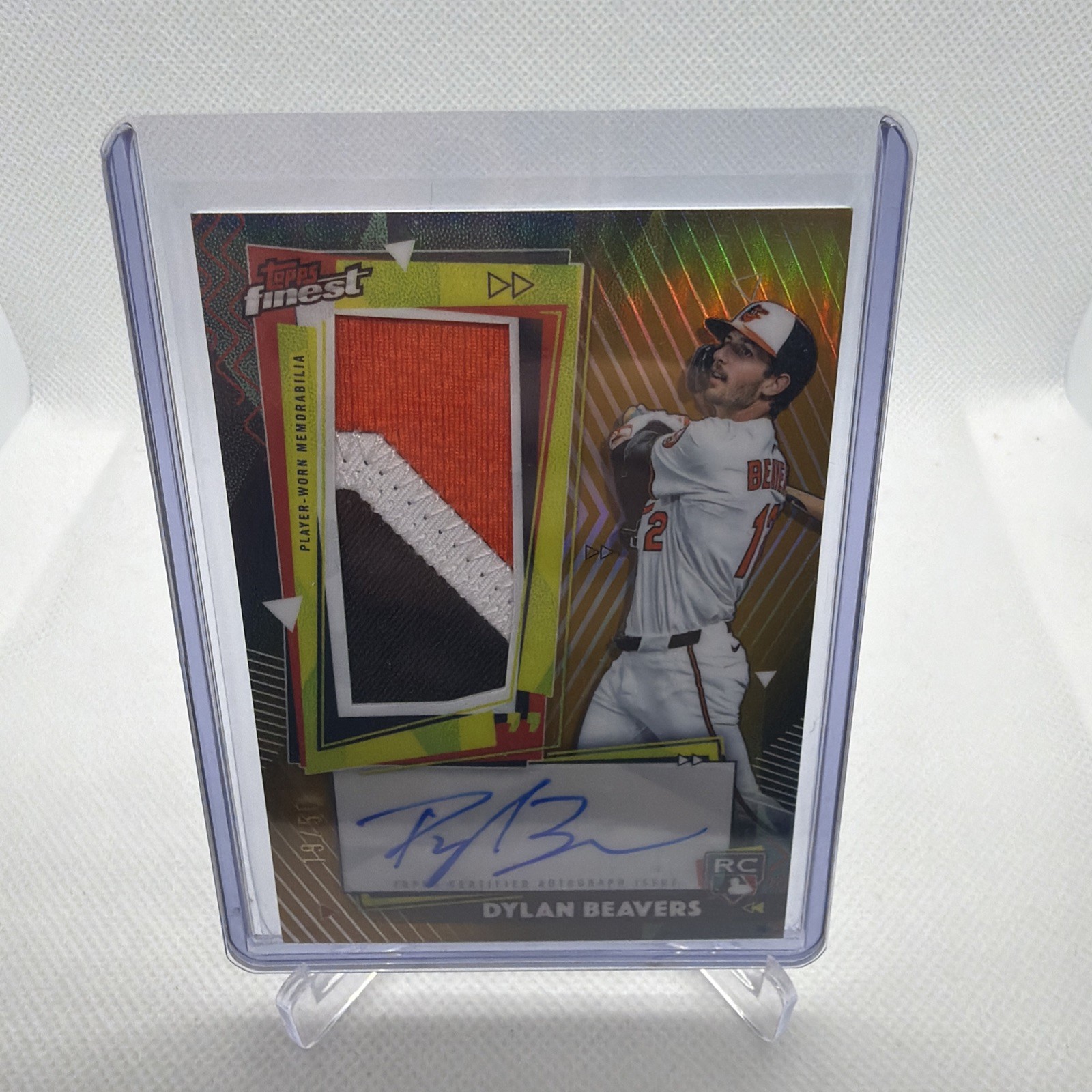 2026 Topps Finest Dylan Beavers 3 Color Relic Patch Gold Auto /50 Orioles