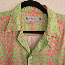 AllSaints Crypto Shirt Mens XS Green Pink Abstract Animal Print Viscose Relaxed