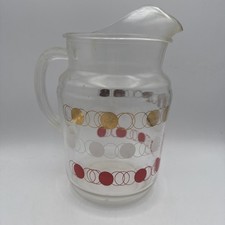 Vtg Clear Glass Lemonade Iced Tea Pitcher Gol...