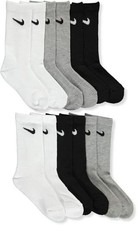 Nike Kids' Crew Socks 6 pairs 5-7 10C-3Y , White, Gray, Black