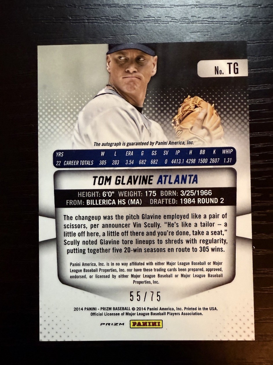 2014 Panini Prizm Auto Mojo Prizm /75 Tom Glavine #TG Auto HOF
