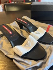 PRADA Vintage Leather Triangle Logo Low Heels/ Mules