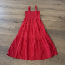 Quince 100% Organic Cotton Gauze Smocked Sleeveless Maxi Dress Red Medium