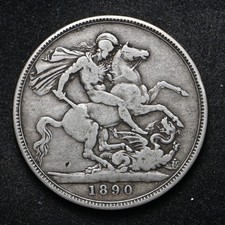 1890 Great Britain One Crown .925 Silver Coin (cn15931)