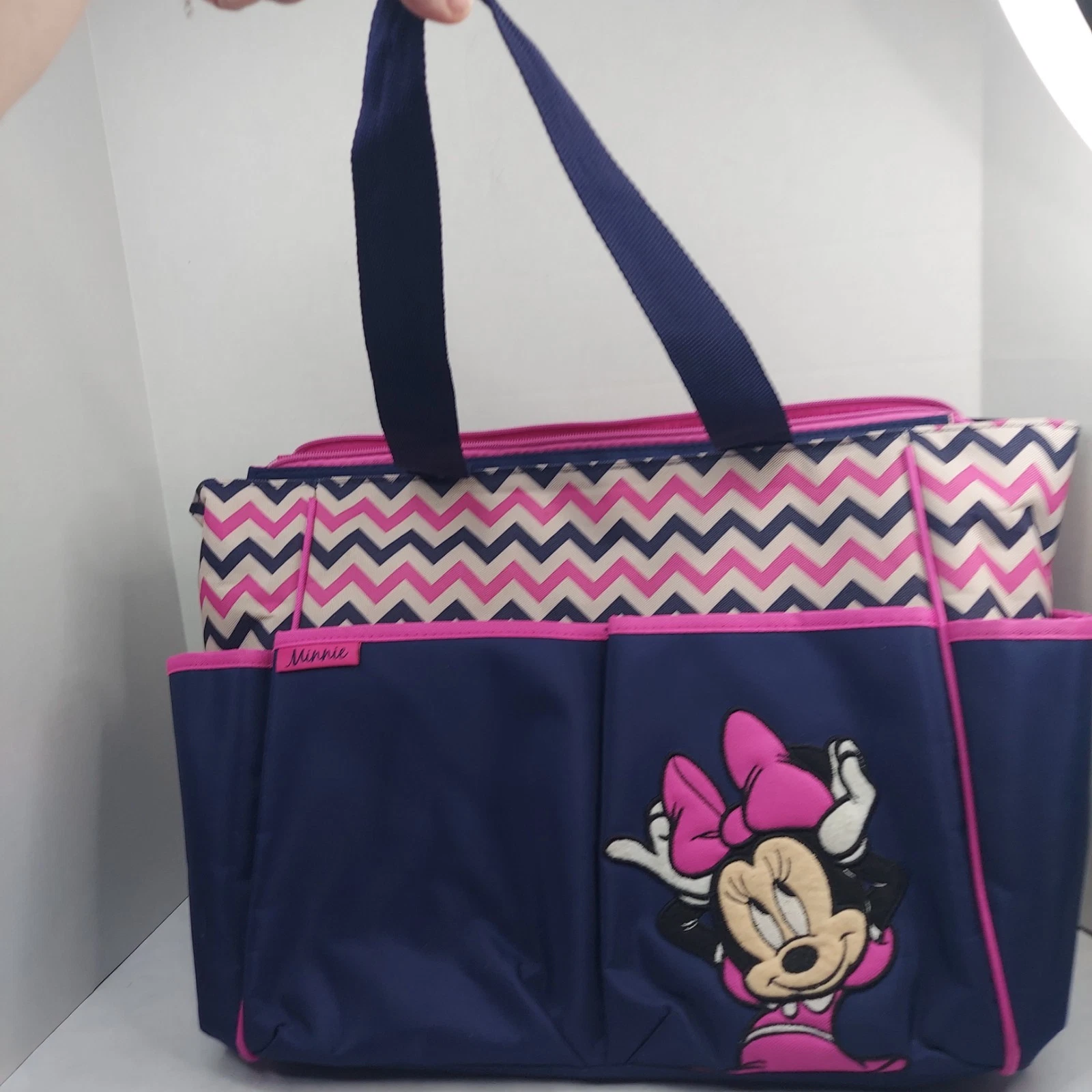 Disney Baby Minnie Mouse Diaper Bag Set Bottle Holder Changing Pad + Navy & Pink