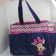 Disney Baby Minnie Mouse Diaper Bag Set Bottle Holder Changing Pad Navy Pink