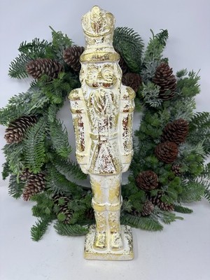 19'' Whitewash Gold Nutcracker   Elegant Holiday Decor, Christmas Nutcracker, NEW