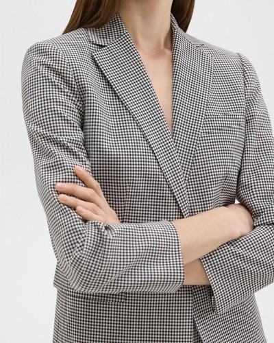 NEW Theory Black White Checked Slim Fit Wool Blend Blazer Sz 00 NWT $445 - Picture 5 of 17