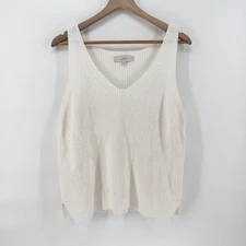Ann Taylor LOFT White Knit Cotton Tank Top Womens Medium Beachy Relaxed Minimal