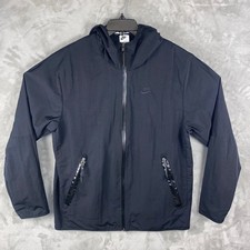 Nike Windbreaker Jacket Mens L Black Full Zip Hooded Lightweight Sportswear