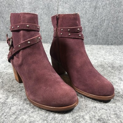 Matisse Suede Ankle Booties Womens Size 8 Wine Camryn Studded Buckle Block Heel