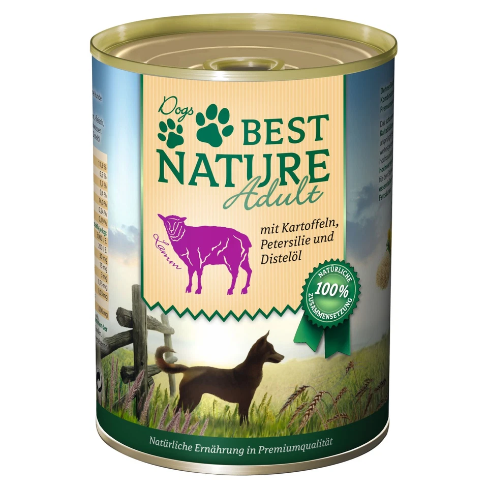 Best Nature Adult, Nassfutter für Hunde, 400g - Lamm mit Kartoffeln, Petersilie