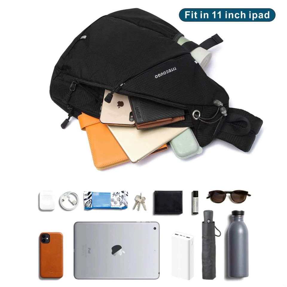 Mochila esportiva masculina preta 1 estilingue respirável leve bolsa peitoral couro sh... - Imagem 3 de 4