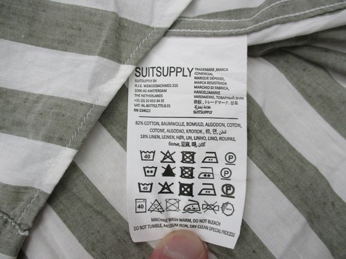 SuitSupply Hemd Herren 41 42 16 16,5 schmal weiß grau gestreift Baumwolle Leinen Knopfleiste - Bild 6 von 11