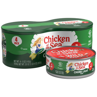 Chicken of the Sea Chunk Light Tuna in Oil - 4 Pack of 5 oz Cans Bulk Value