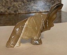  Elephant Stone Carved Figurine Office Decor Trunk Up Tusks Cream Brown  3.75