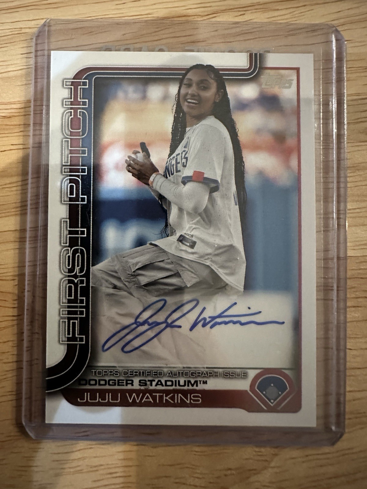 2025 Topps Series 1 First Pitch Auto Juju Watkins #/99 Dodger Stadium