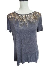 Apt 9 Embellished Tee Size Medium Gray Sequin