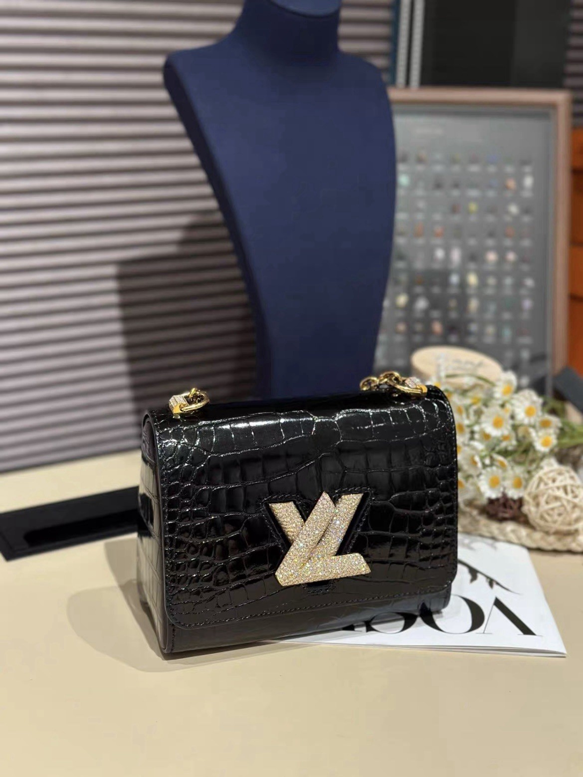Louis Vuitton Twist Mini Black Croc with Solid 18K Diamond Hardware