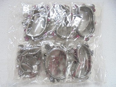 12 Armbänder Stretch Bettel Metall burn silber Anhänger Strass bunt Boho Party