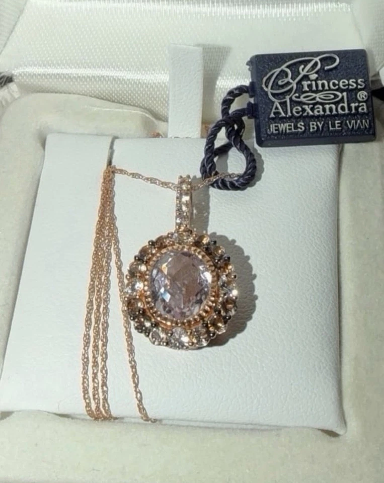 Le Vian 14K 玫瑰金紫水晶、巧克力石英、蓝宝石吊坠项链全新带标签 — 第 2/4 张图片