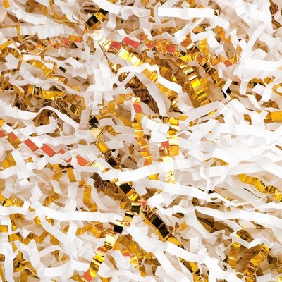 2 LB White Gold Crinkle Cut Paper Shred Filler Gift Wrapping Basket Filling