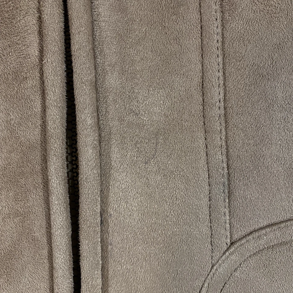 VTG Y2K Giacca Faux Suede Sherpa Lined Zip Up Hooded Tan Jacket Womens Size L - Image 3 of 4