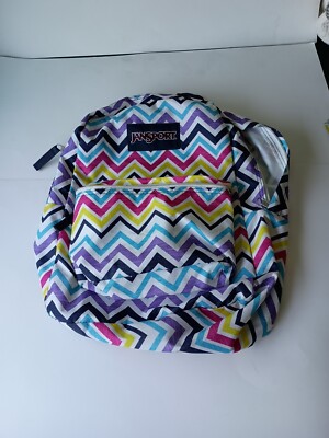 Jansport Superbreak Backpack School Bag Multi Color Chevron Pattern DISTRESSED 