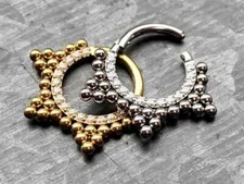 1pc Ball Cluster Gem Line Hinged Segment Ring 16g Septum Clicker Surgical Steel 