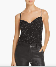 ASTR womens Rhinestone Studded Sleeveless Cowl Neck Bodysuit Sz XS