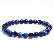 Natural Blue Tiger eye 8mm Round Shape Beaded Gemstone Healing Stretch Bracelet