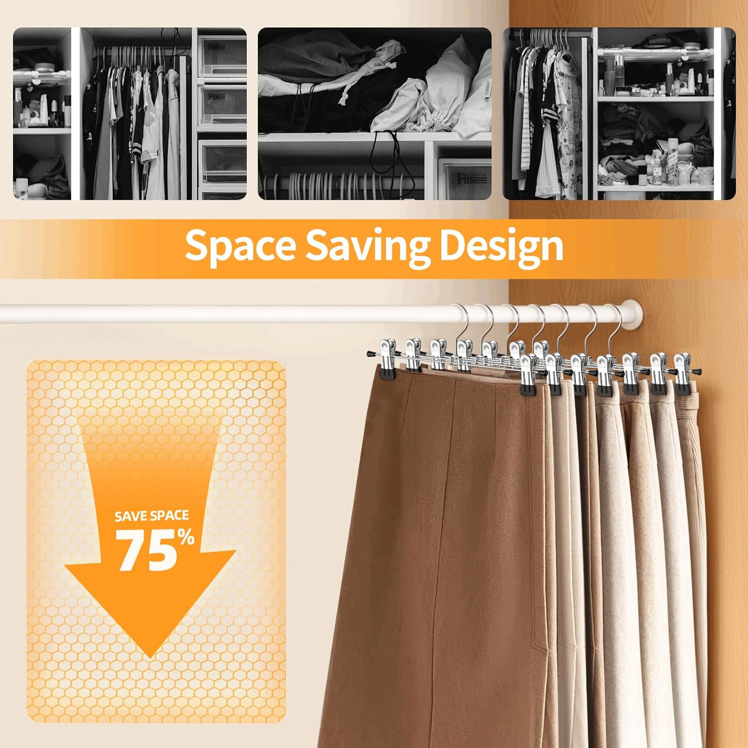 Pant Hangers, 12 Pack Skirt Hanger with Clips Metal Trouser Clip for Shorts H...