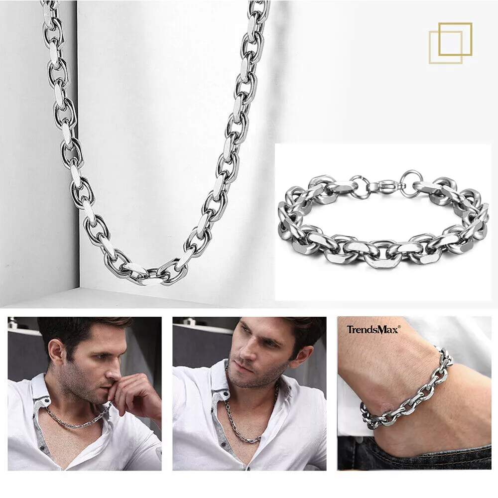 Mens silver necklace 2024 and bracelet set
