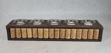 Rustic Wine Cork And Wood Stave Candle Holder Handmade 4 candles 16"×3.5"