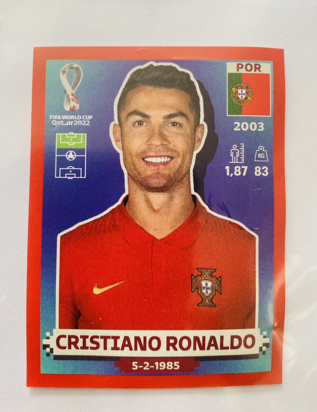 2022 Panini FIFA World Cup Sticker CRISTIANO RONALDO PORTUGAL Red Border RARE