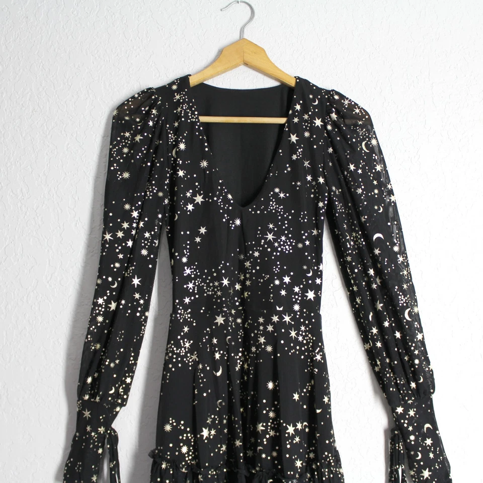 Vestido Blackmilk Stardom Heavenly XS malha elástica estampa folha estrelas mangas compridas - Imagem 4 de 4