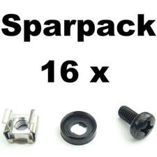 16 x Rackschraube M6 x 12 + K&auml;figmutter f&uuml;r Alu Rackschiene + U-Scheibe versenkt