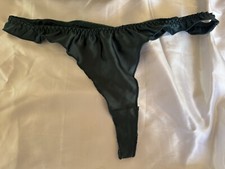 Nwot Teal Blue Size L Silky Satin bikini thong Panties soft ruffles Flutter