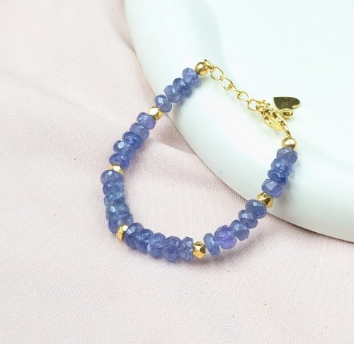 3-4MM Natural Blue Tanzanite Faceted Rondelle Gemstone Beads Woman Bracelet 6-8" - Picture 10 of 12