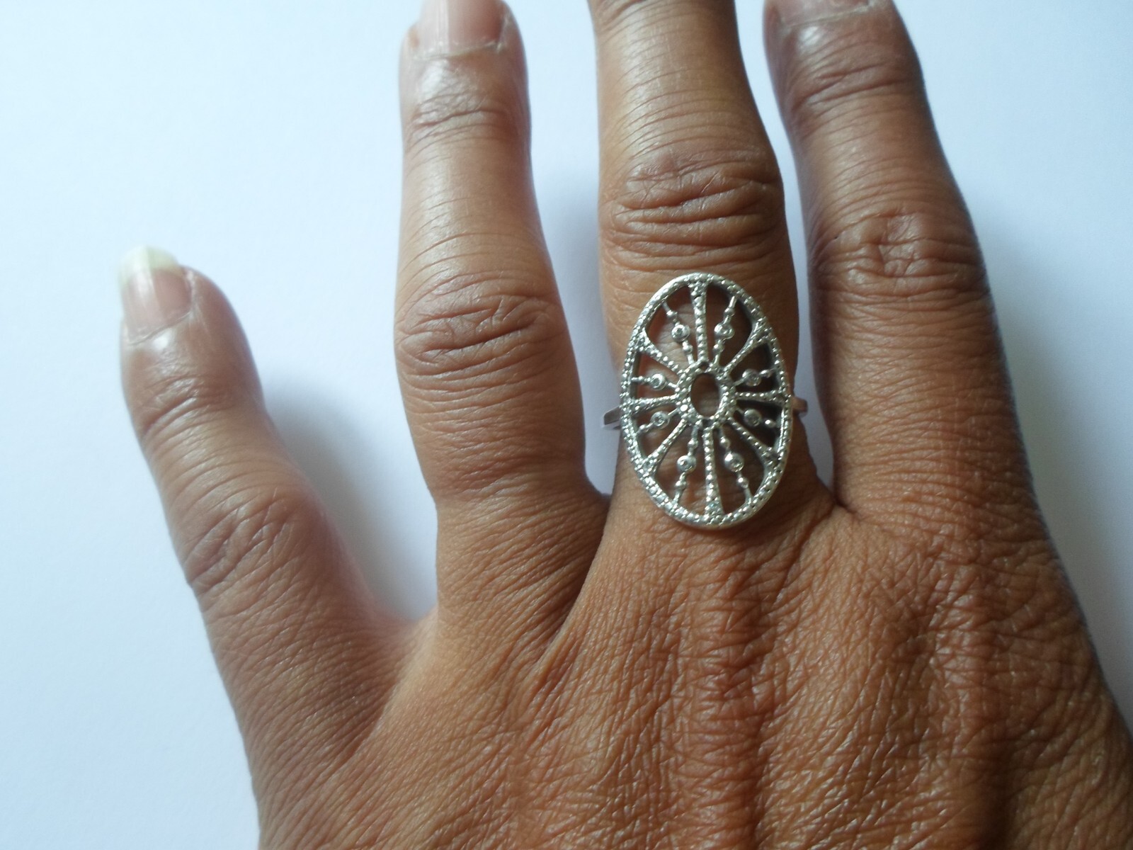 solid silver ring, openwork oval, zirconiums, siz… - image 5