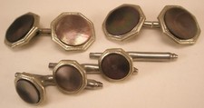 Mother Pearl Double Gray Vintage Formal Cuff Links Shirt Stud set prom tux O10
