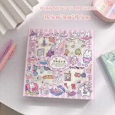 Cute Cartoon Bunny Bear Stickers 100 Sheets in Box Kawaii Animals Washi PURPLE 