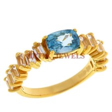 Natural Blue Topaz Gemstone with Gold Plated 925 Sterling Silver Ring 3549