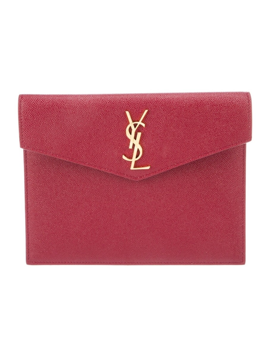 YSL レザー 赤 クラッチバッグ 保存袋付き SAINT LAURENT YSL Monogram Pebbled Leather Uptown Baby Pouch