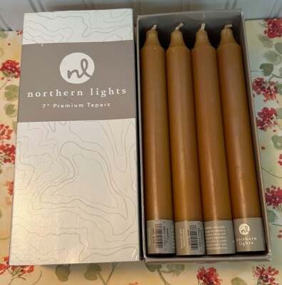 NORTHERN LIGHTS CANDLES NLC PREMIUM TAPERS 12pc CARAMEL 7'' INCH