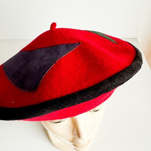 Vintage Unique Red Wool Patchwork Detail Beret - Picture 10 of 13