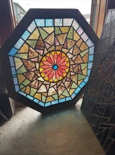 SG4984 antique octagon stained glass skylight window 42.25W 45.5 point